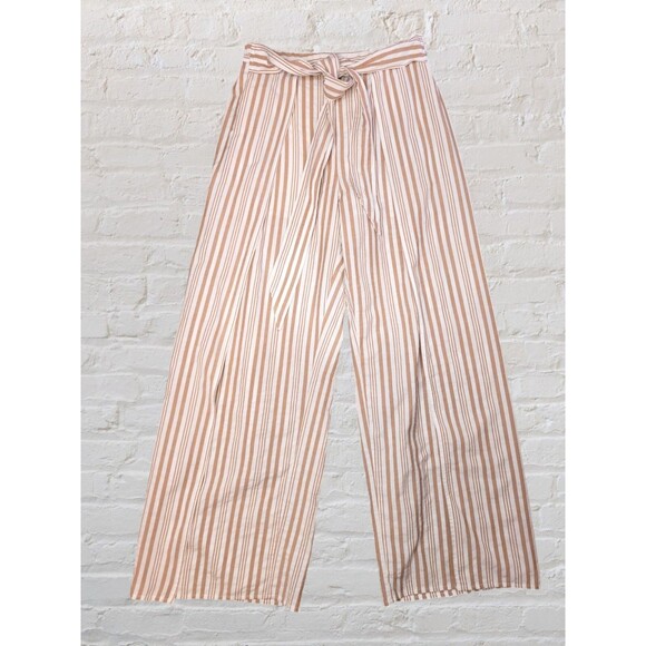 By Together Tan Stripe Harem Pants Women LG Organic Cotton Boho Lounge Tie Waist - Picture 1 of 8